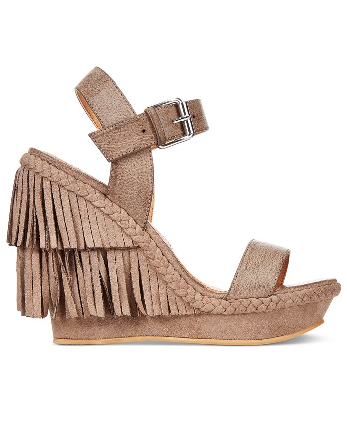 Naughty Monkey Not Rated Roaring Ruby Fringe Wedge Sandals Macy's