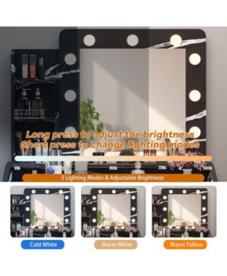 Vanity Desk with Mirror and Lights, Makeup Vanity with Power Outlet