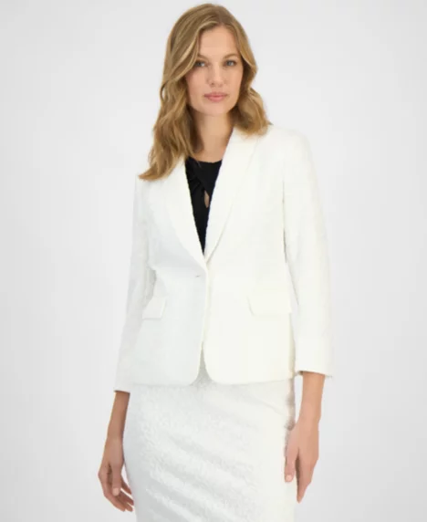 Women's Bonded-Lace Shawl-Collar Blazer, Regular & Petite - Lily White
