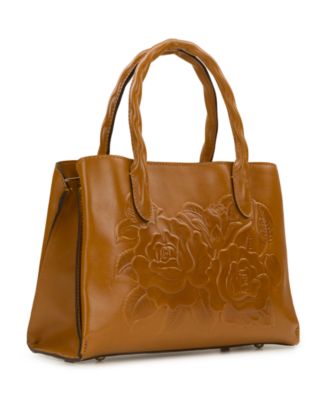 Genovese Medium Floral Tooled Leather Satchel Handbag