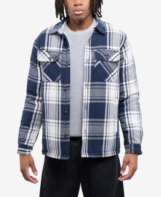 X RAY Men's Cotton Plaid Flannel Button-Up Shirt Jacket With Faux Shearling Lining