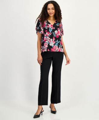 Women's Printed Flutter Sleeve Blouse