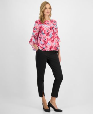 Women's Printed Ruffle-Sleeve Blouse, Regular & Petite