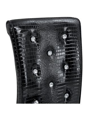  Set of 4 Retro Alligator Upholstered Dining Chairs with Crystal Buckle, Black Legs