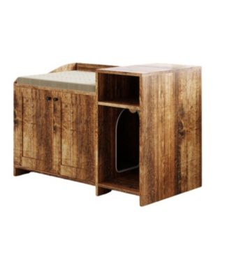 Modern Cat Litter Box Enclosure Cabinet, Wooden Hidden Litter Box Furniture with Vent Door, Brown