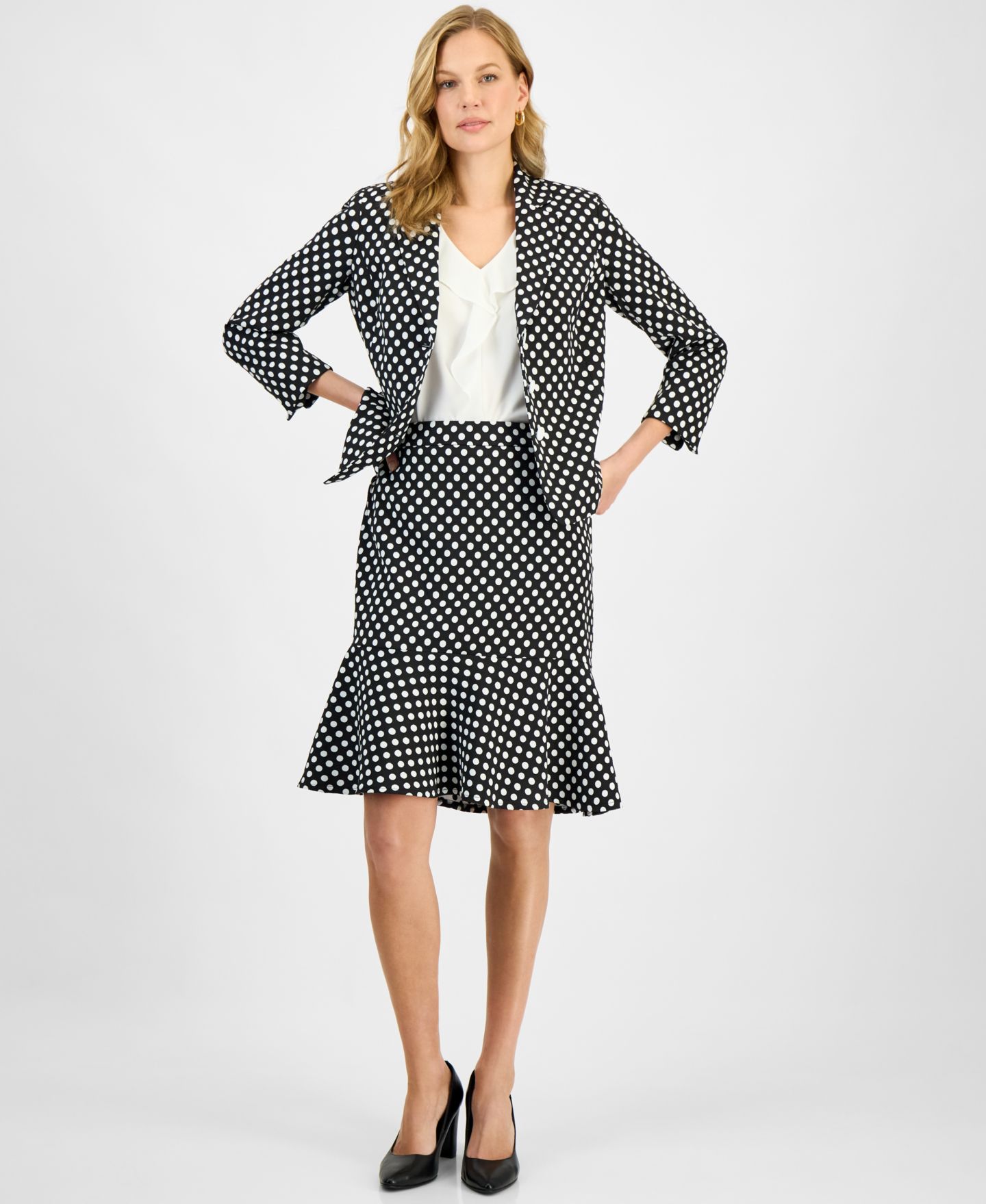 Женский пиджак Kasper Polka Dot Jacquard Blazer, Regular & Petite, цвет: Чёрный / Белый — фото 2