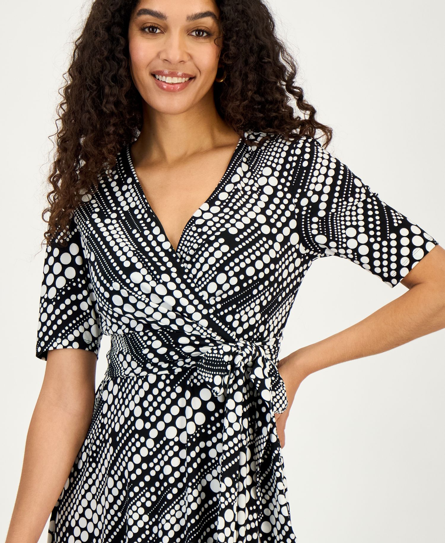 Women's Printed Faux-Wrap Midi Dress