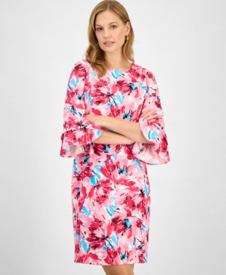 Women's Printed Ruffle-Sleeve Sheath Dress