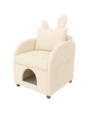 Bunny-Ear Pet-Friendly Armchair Sofa Chair with Side Pocket, Scratch-Resistant Fabric, Built-in Cat & Dog Hideaway