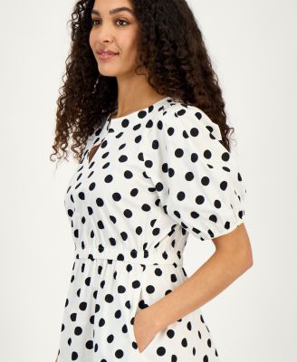 Women's Polka Dot Puff-Sleeve Midi Dress, Regular & Petite