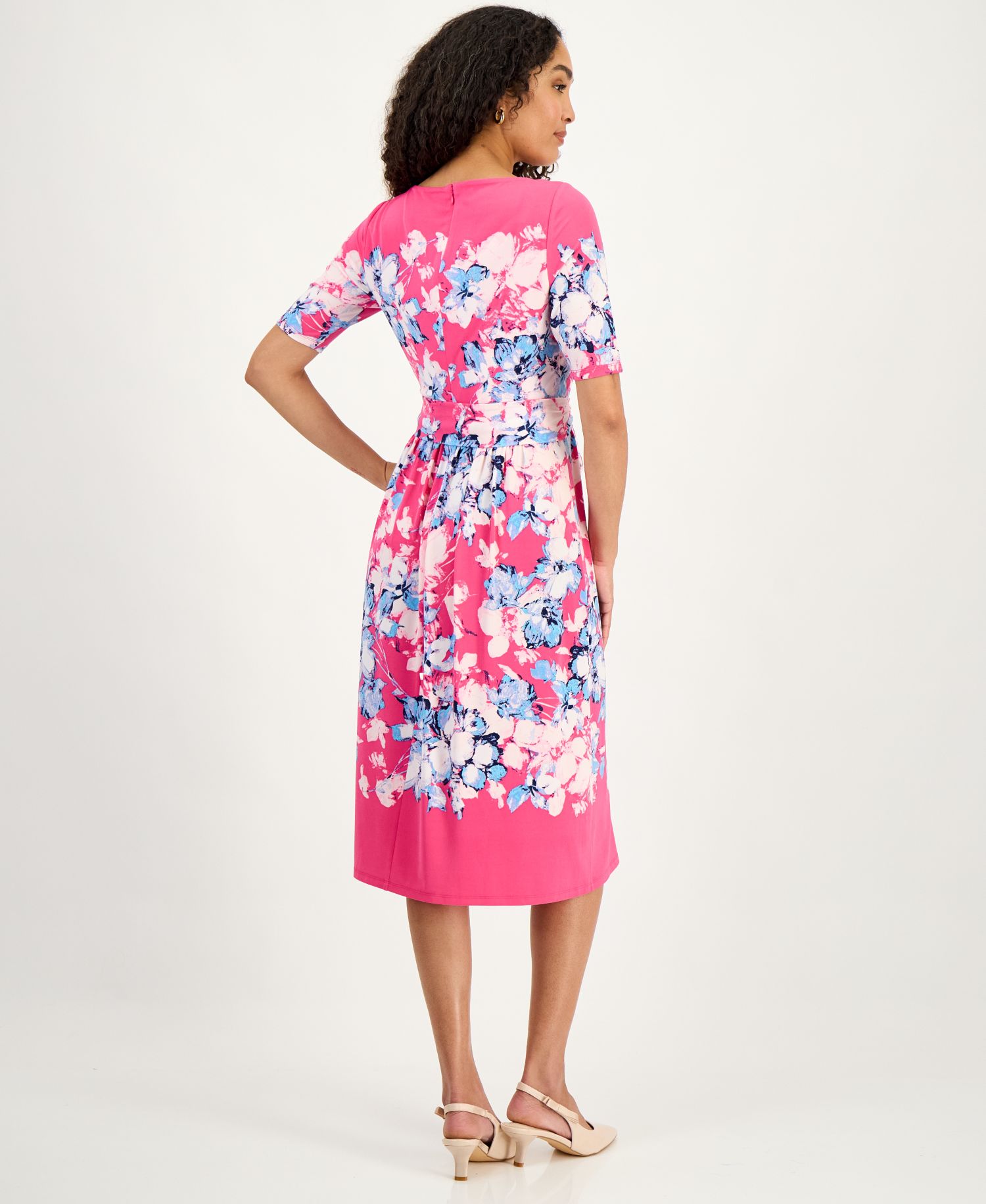 Women's Printed Tie-Waist Midi Dress, Regular & Petite