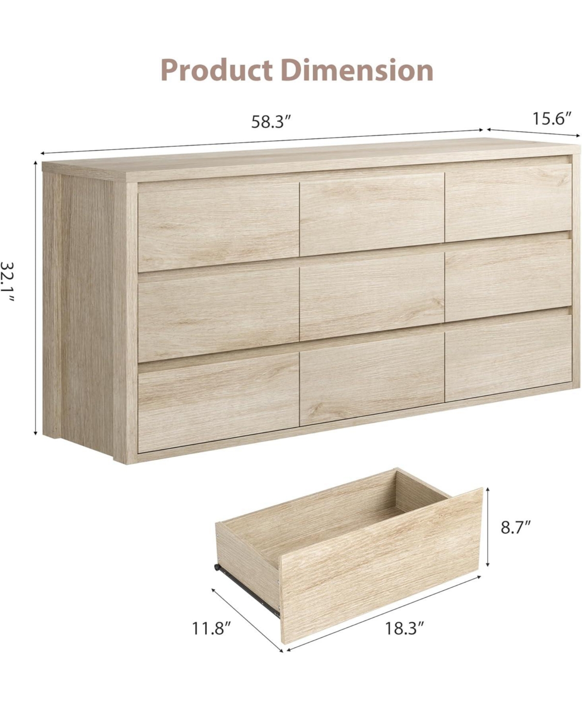 gaomon 9-Drawer Dresser for Bedroom, Wide Modern Wooden Storage Chest for Living Room & Entryway