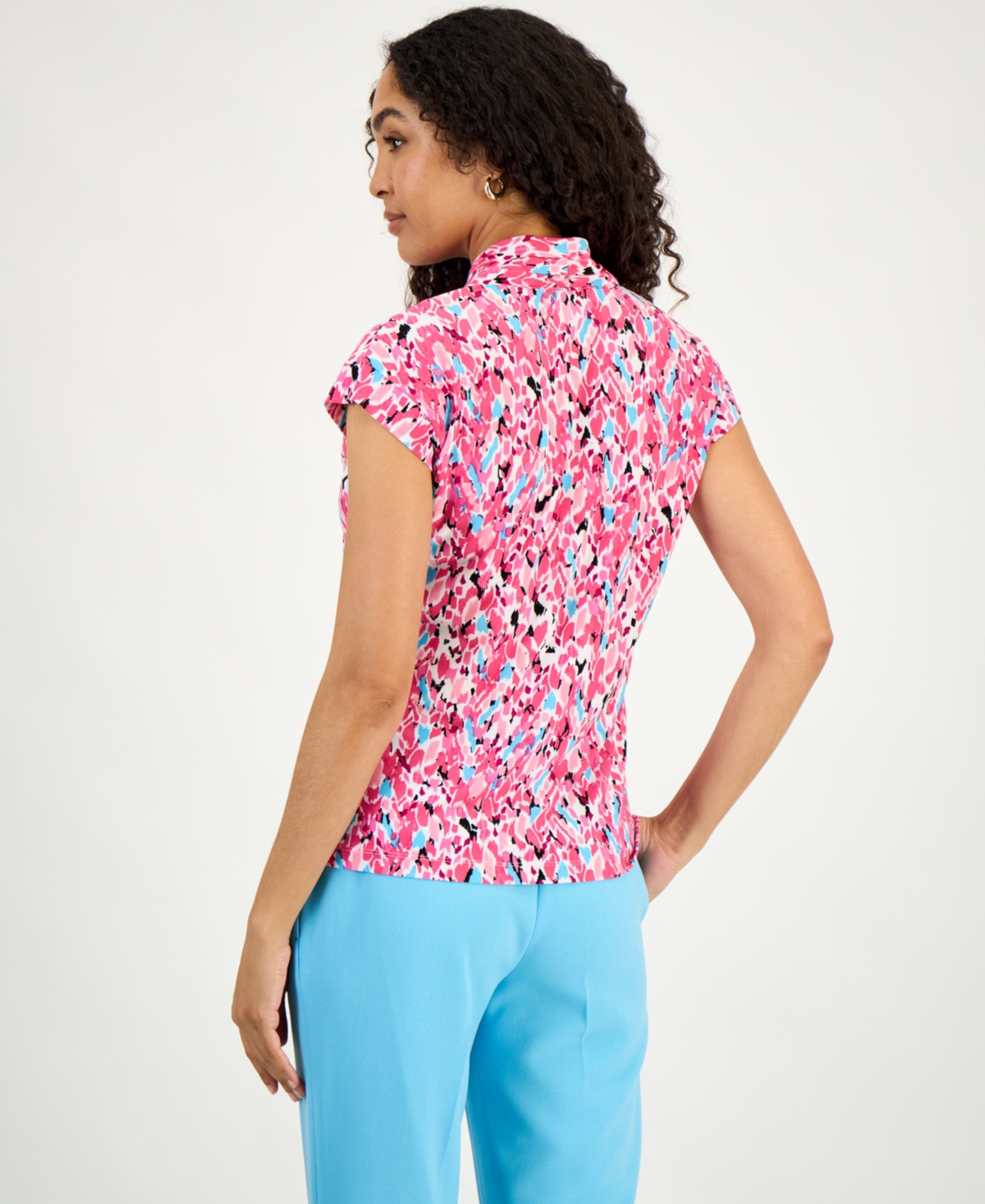 Kasper Women's Printed V-Neck Cap-Sleeve Blouse, Regular & Petite