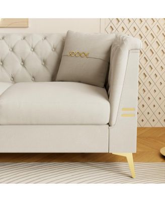  Luxurious Faux Sherpa Sofa with Gold Accents & Removable Cushions