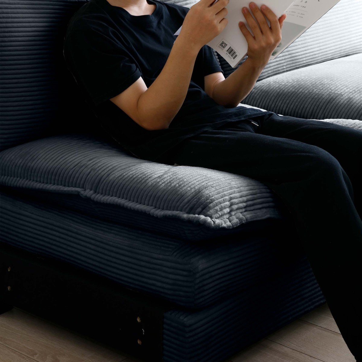 Streamdale Furniture Armless Deep Seating 2-Seater Corduroy Sofa, Gray Fabric