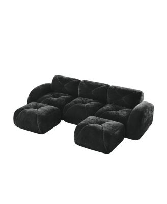  U-shaped Boneless Sofa, Tufted, 32D High Density Sponge, Black