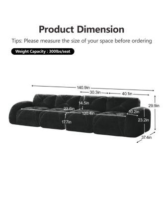  Soft Velvet Boneless Sofa, Ergonomic, No Assembly, Black