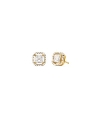 14k Gold Plated Sterling Silver Asscher Cut Stud Earrings