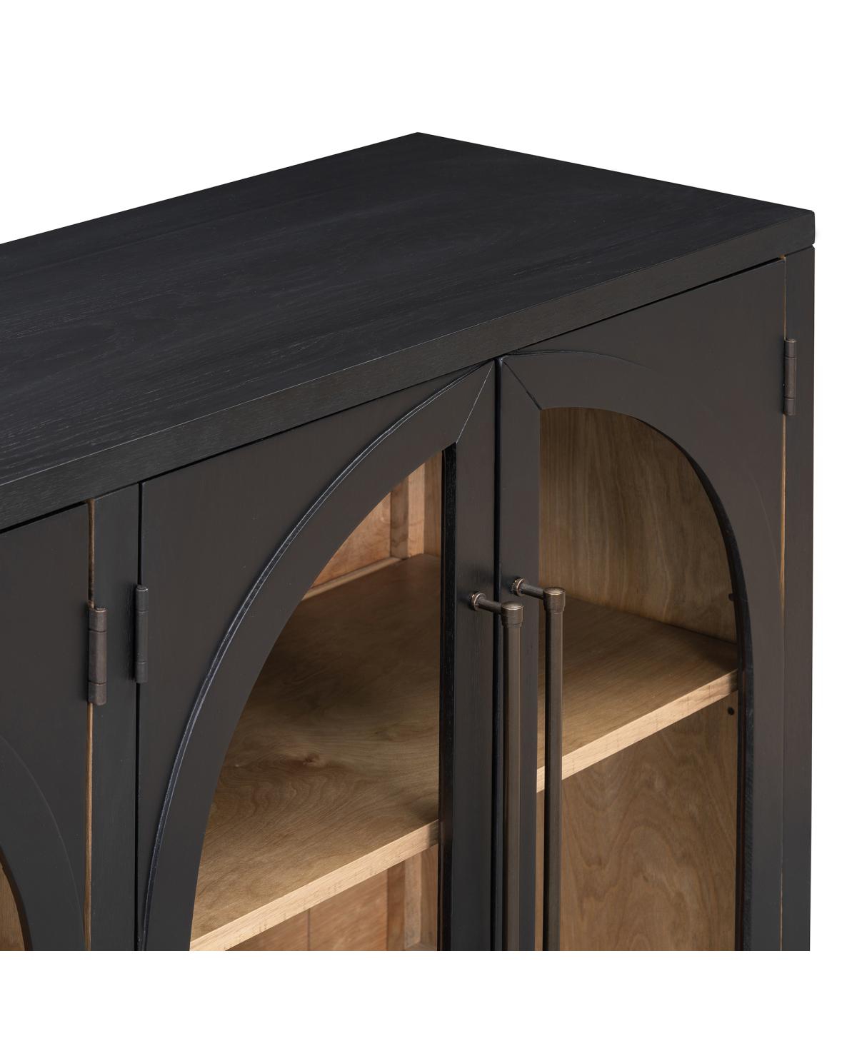 Streamdale Furniture 4-Door Large Storage Sideboard Buffet Cabinet with Glass Doors (Black