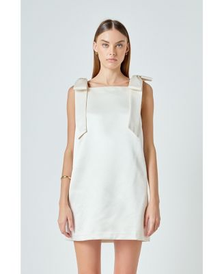 Women's Velvet Satin Bow Mini Dress