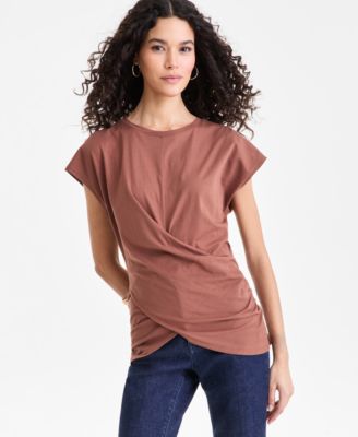 Women's Cotton Twist-Front Cap-Sleeve Top