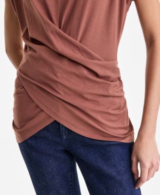 Women's Cotton Twist-Front Cap-Sleeve Top