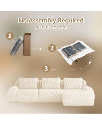 Streamdale 114" Modern L-Shaped Flannelette Sectional Sofa with Movable Ottoman, Cream