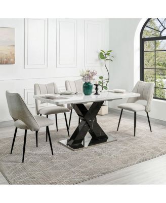 Modern Rectangle Dining Table, Stretchable, Marble Top, X-Shape Leg