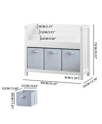 Kids Bookshelf with 3 Tier Storage & 3 Fabric Bins, Wooden Toddler Bookcase
