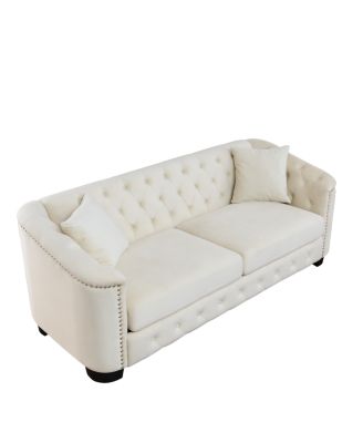 Streamdale 77-Inch Modern Chesterfield Velvet Sofa with Nailhead Arms