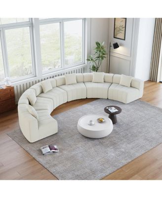 Chenille curved sectional sofa with 6 pillows, modular semi-circular sofa for any room