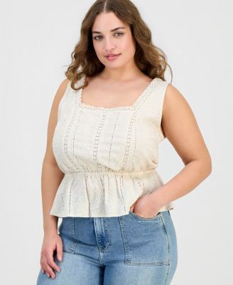 Trendy Plus Size Embroidered Peplum Top