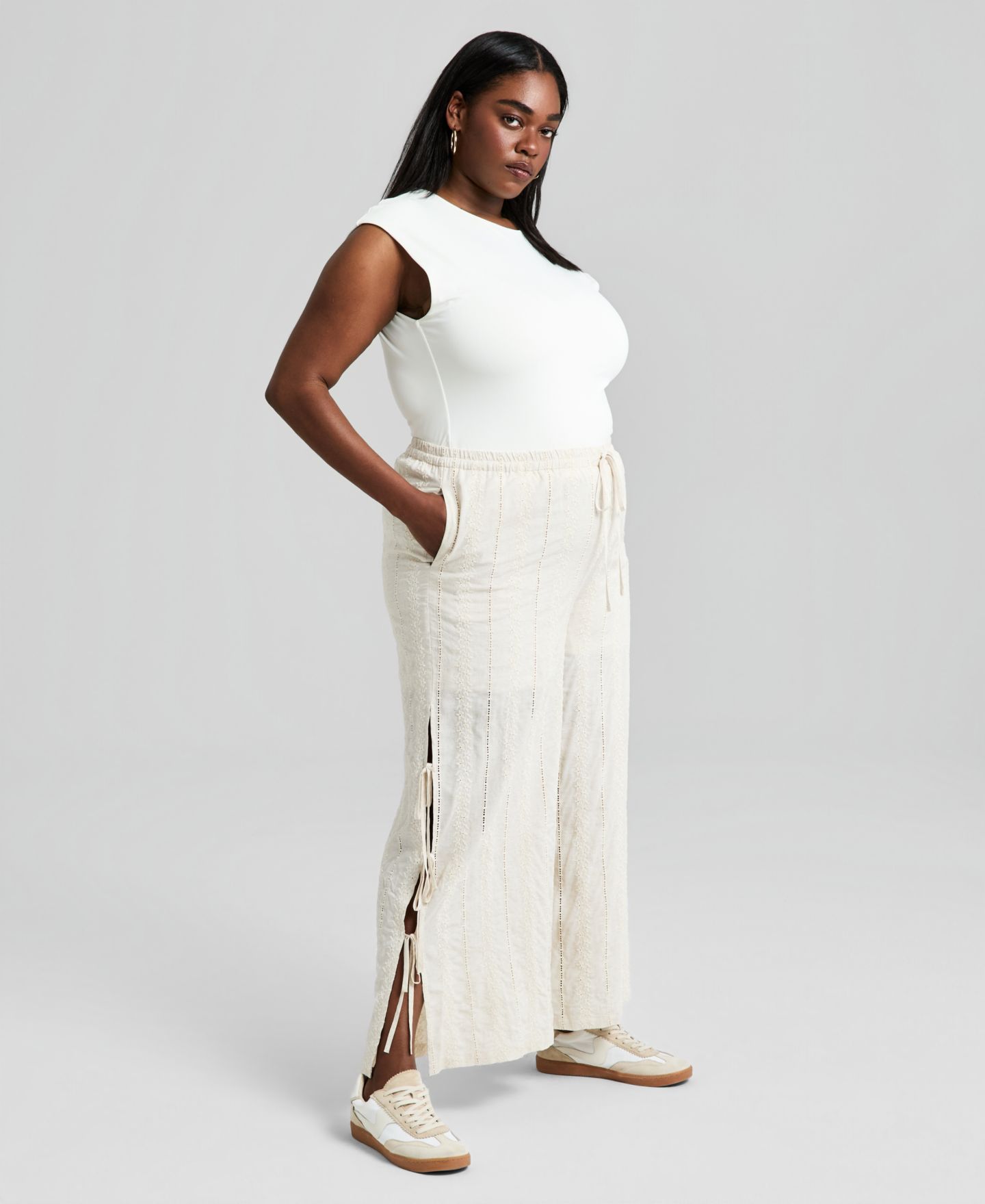 Женские брюки And Now This Trendy Plus Size Embroidered Wide-Leg, цвет: Рыжевато-коричневый — фото 2