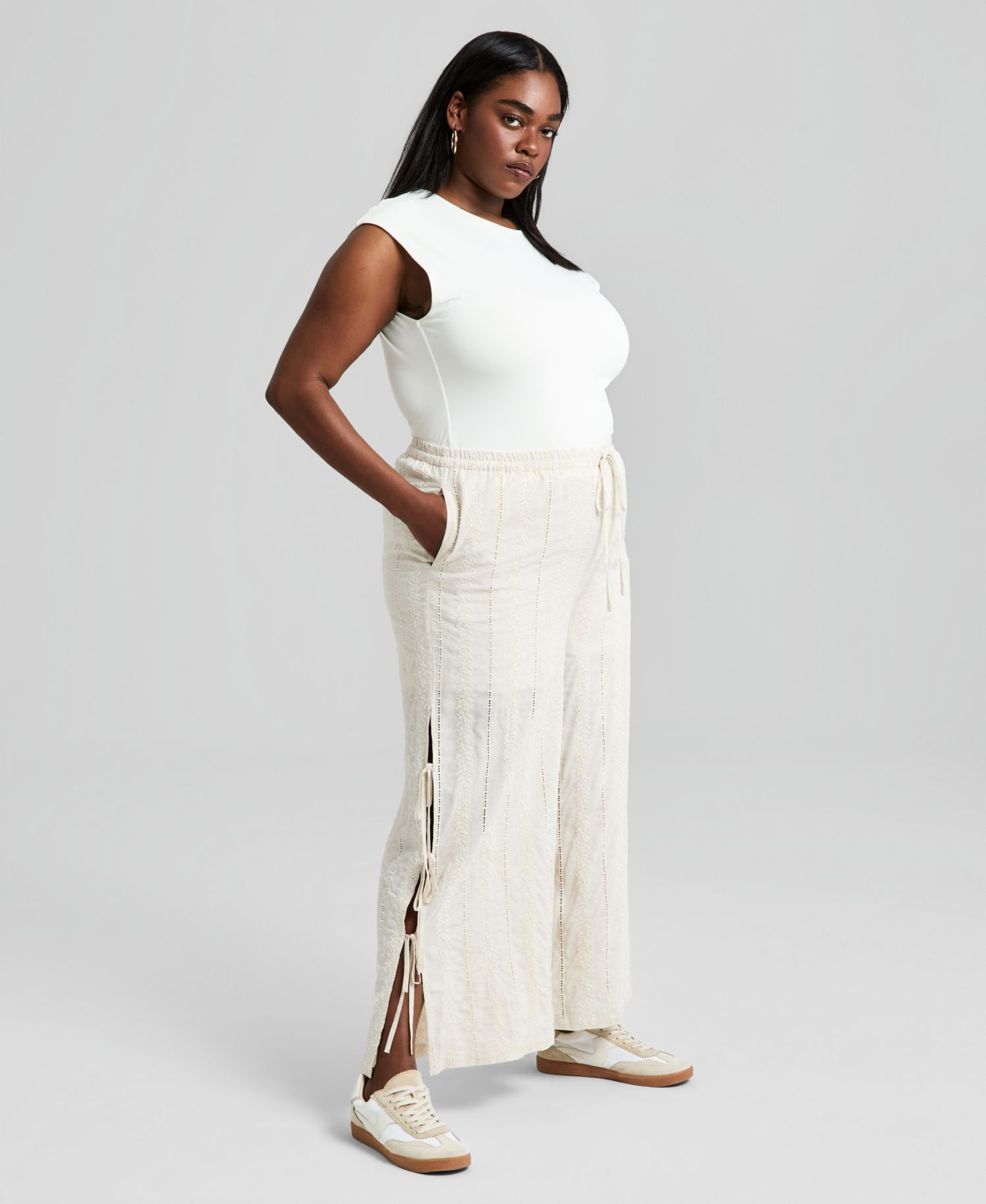 Trendy Plus Size Embroidered Wide-Leg Pants
