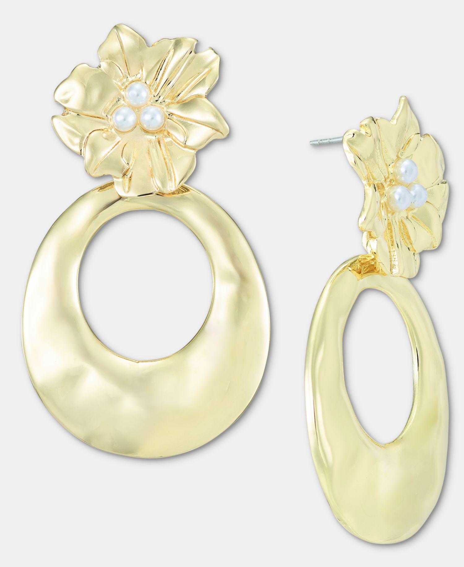 Imitation Pearl Flower Open Disc Drop Earrings