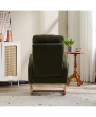  Modern Accent Rocking Chair with Solid Wood Legs & Side Pocket (green, teddy