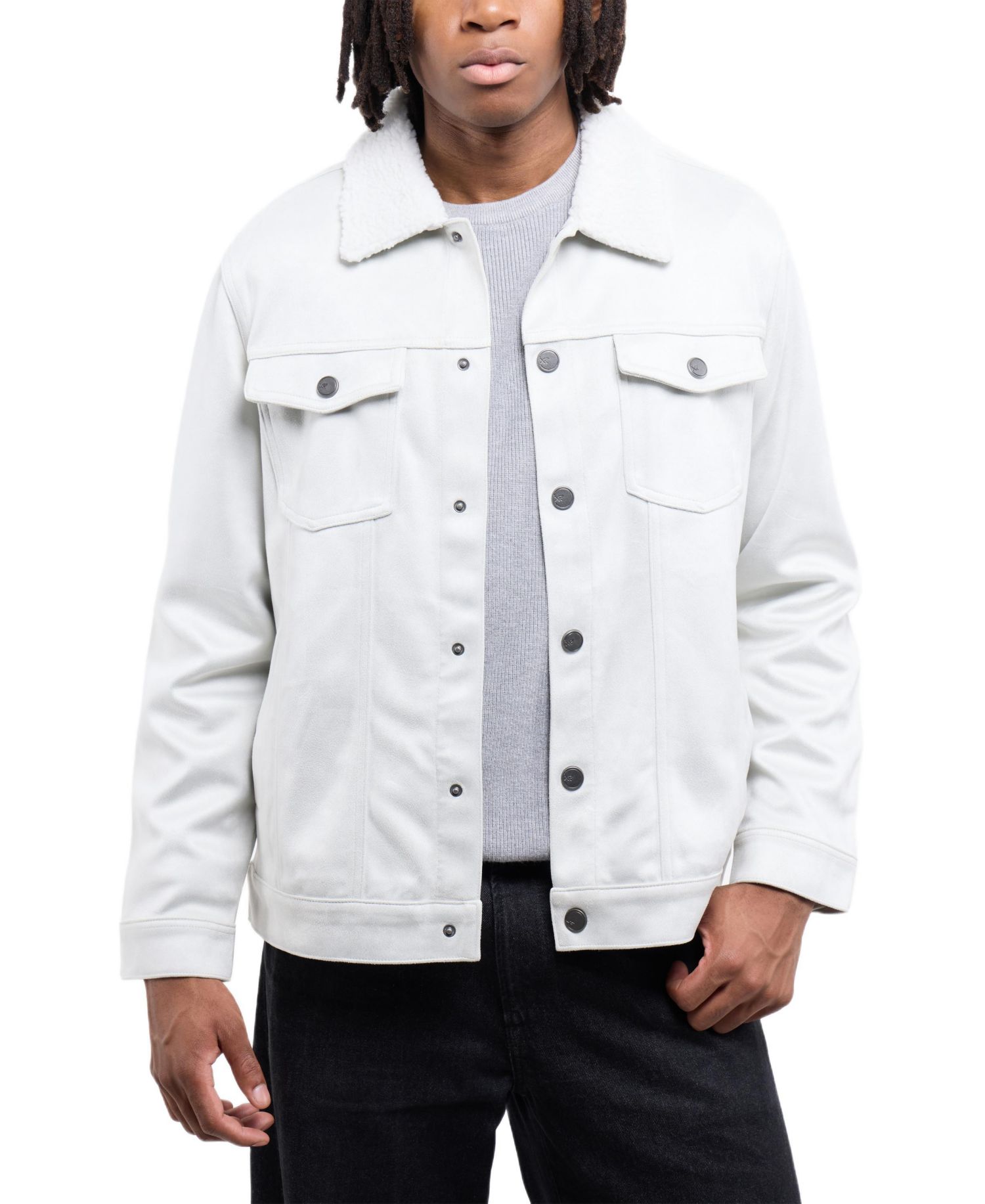 Men's Faux Suede Jacket With Faux Fur Collar