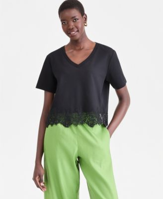 Women's Lace-Trim Short Sleeve T-Shirt