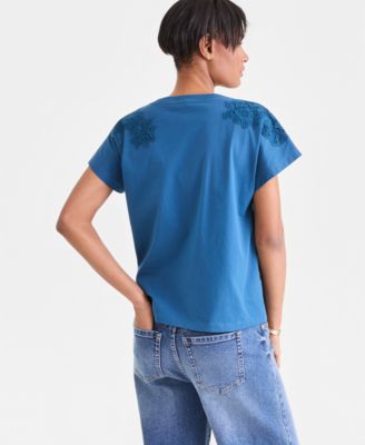 Women's Lace-Trim Cotton T-Shirt