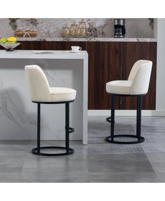 Counter Height Bar Stools Set of 2, Modern Barrel Counter Stools with Backrest
