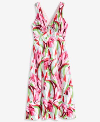 Women's Sleeveless Printed Linen-Blend Midi Dress