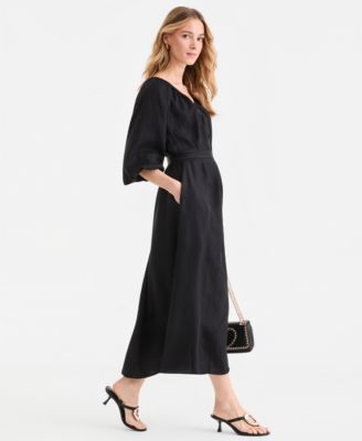Women's 3/4 Sleeve Tie-Waist Midi Dress