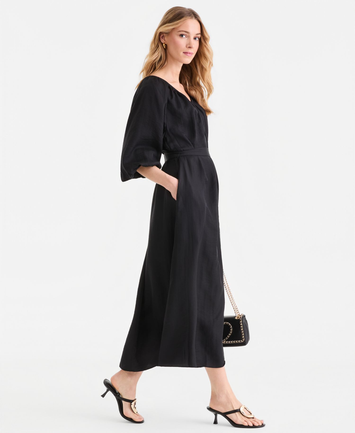Plus Size Puffed-Sleeve Maxi Dress
