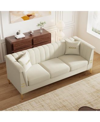Modern Velvet 3-Seater Sofa with Vertical Channel Tufting