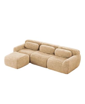L-shaped Soft Fluffy Plush Boneless Sofa with Pillows, No Assembly, Movable Ottoman
