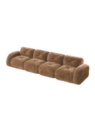 Camel 140" Soft Velvet Boneless Sofa with Tufted Design, No Assembly Required