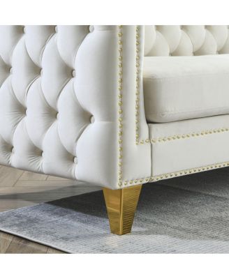  Velvet Sofa with Tufted Square Arms and Metal Legs- 2 Seater