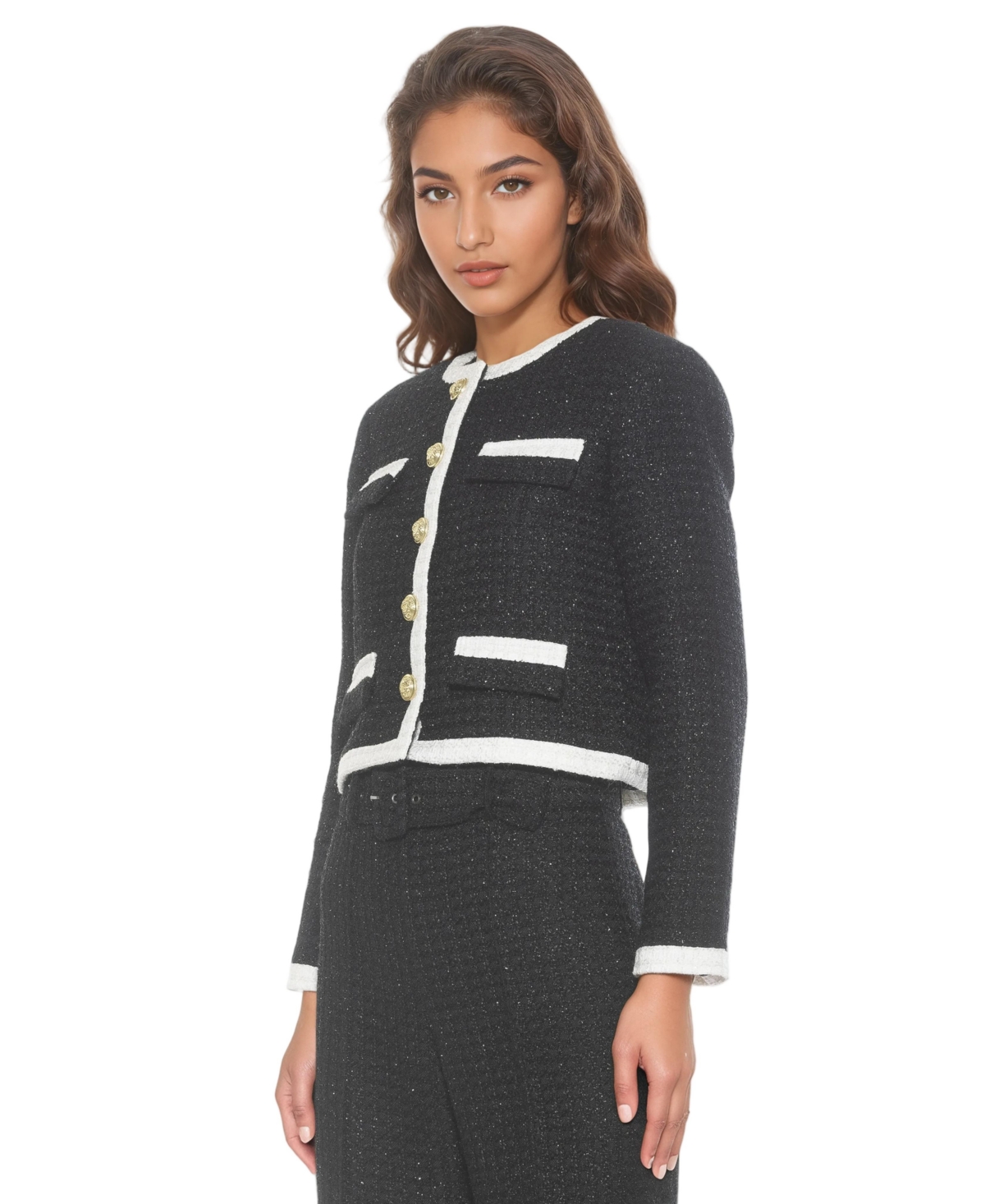 Alexia Admor Women's Rose Tweed Crewneck Sweater Jacket