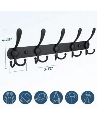 2-pack Premium Wall-Mounted Coat Hanger, 5 Tri-Hooks, All Metal, 11lbs Capacity, Multiple Colors