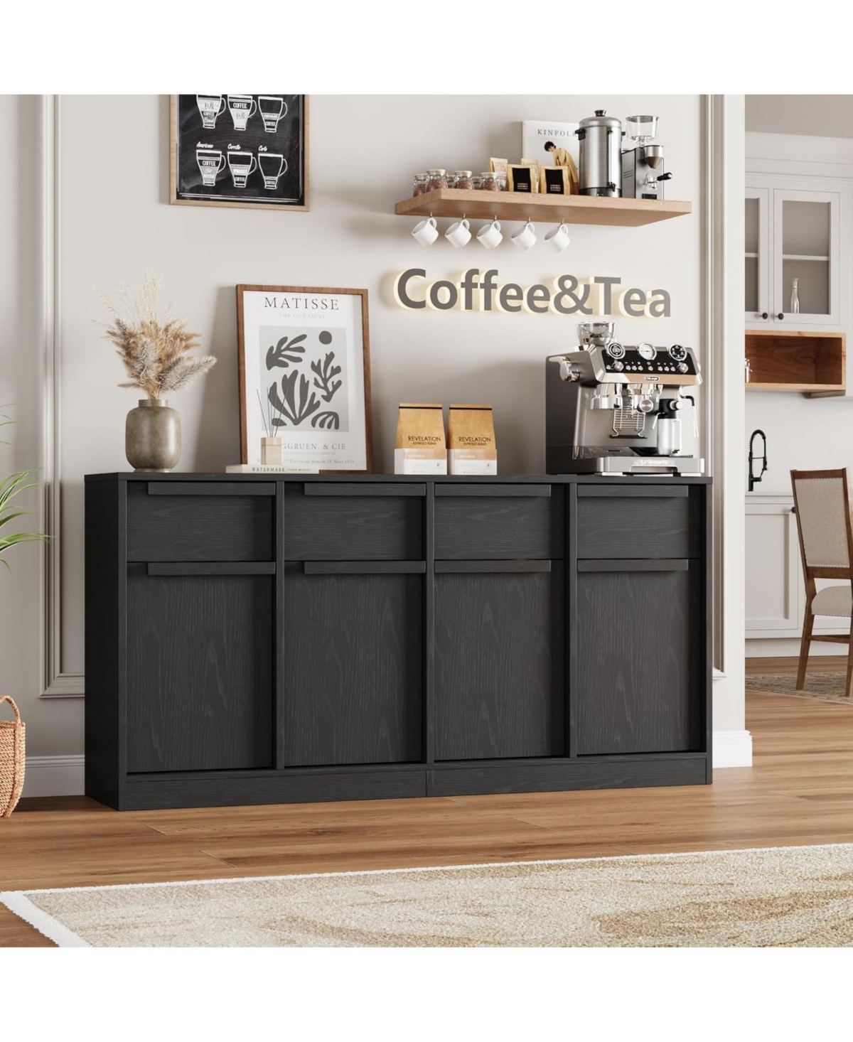 gaomon 62.4" Sideboard Buffet Cabinet with 4 Drawers, Large Modern Coffee Bar Storage Cabinet